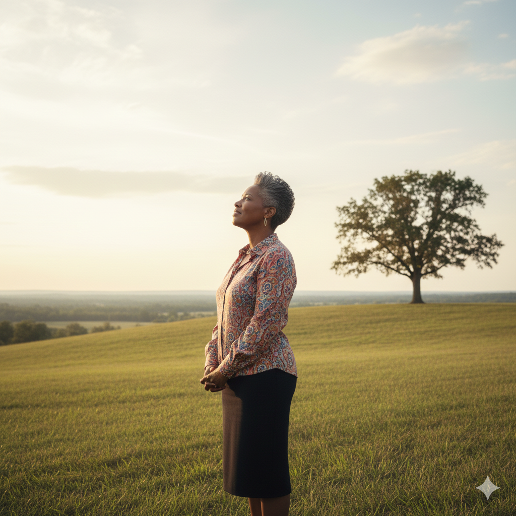 Mulher introspectiva lembrando do seu conjuge